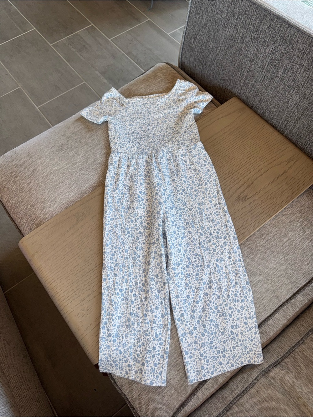 Carter's Light Blue Floral Short-Sleeve Jumpsuit
